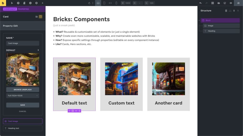 Bricks builder components screenshot.